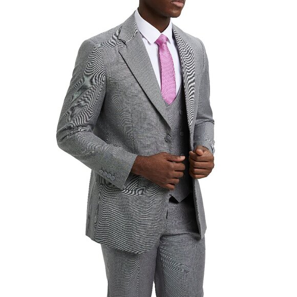 Stone Grey Double Breasted Vest Stacy Adams Men's Suit - Picture 4 of 6